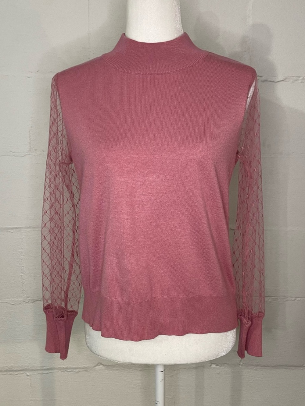 Dusty Rose Lace-Sleeve Sweater